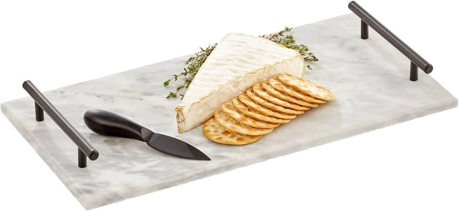 mDesign Thin Marble Pastry Board, Cutting Slab Kitchen Serving Tray with Deco Handles for Baking,... | Amazon (US)