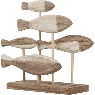 Wooden Shoal Of Fish Fish Sculpture Decor For Coastal Nautical Beach Ocean Lake House Home Living Rooms Decoration | Wayfair North America