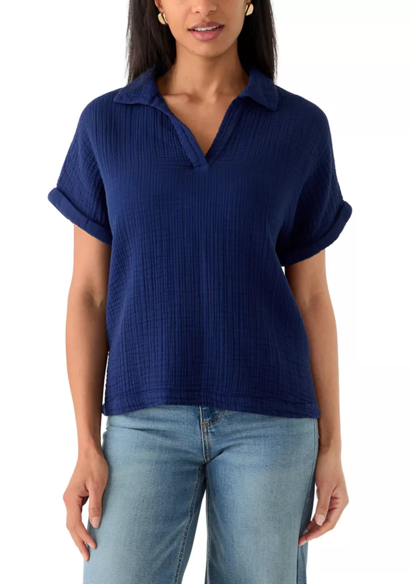 Women's Short Sleeve Gauze V-Neck Top | Belk