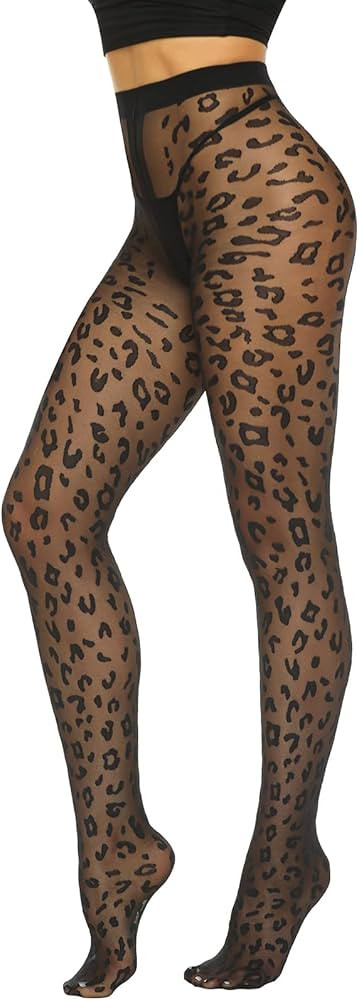 MANZI Patterned Tights Sheer Pantyhose for Women 20 Denier Black One Size with Leopard at Amazon ... | Amazon (US)