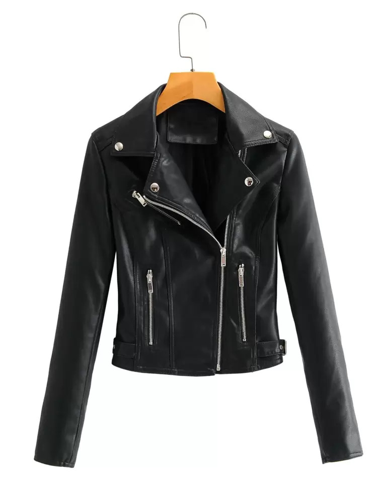 Aveloria Zip Up PU Leather Moto Jacket | SHEIN