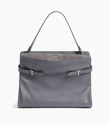 Emie maxi handbag in smooth leather and suede | Le Tanneur
