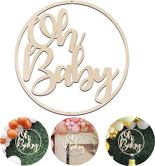 13.8in Oh Baby Sign for Baby Shower Backdrop Gold Wooden Baby Shower Banner Sign for 1st Birthday... | Amazon (US)