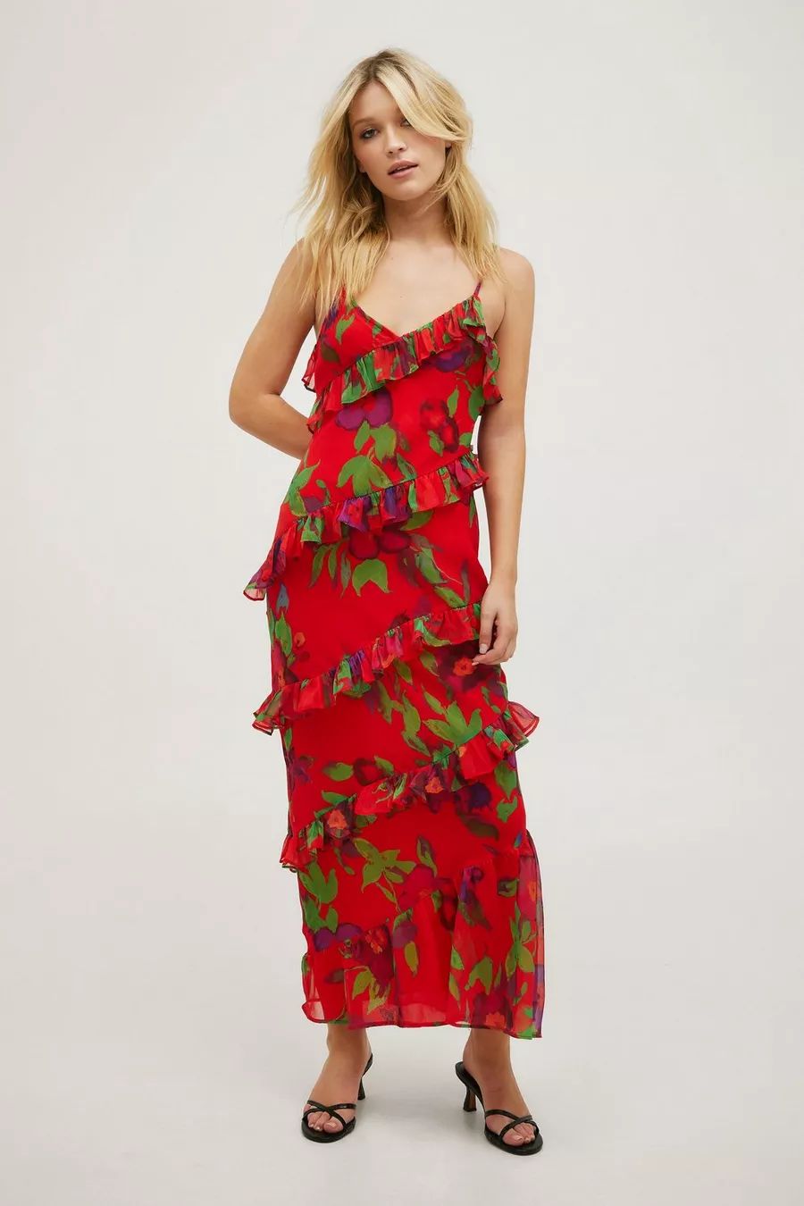 Floral Ruffle Tiered Chiffon Maxi Dress | Nasty Gal US