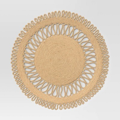 Jute Decorative Charger Brown - Threshold™: Geometric Round Placemat, Traditional Fall Decor, 16" Beige Jute | Target