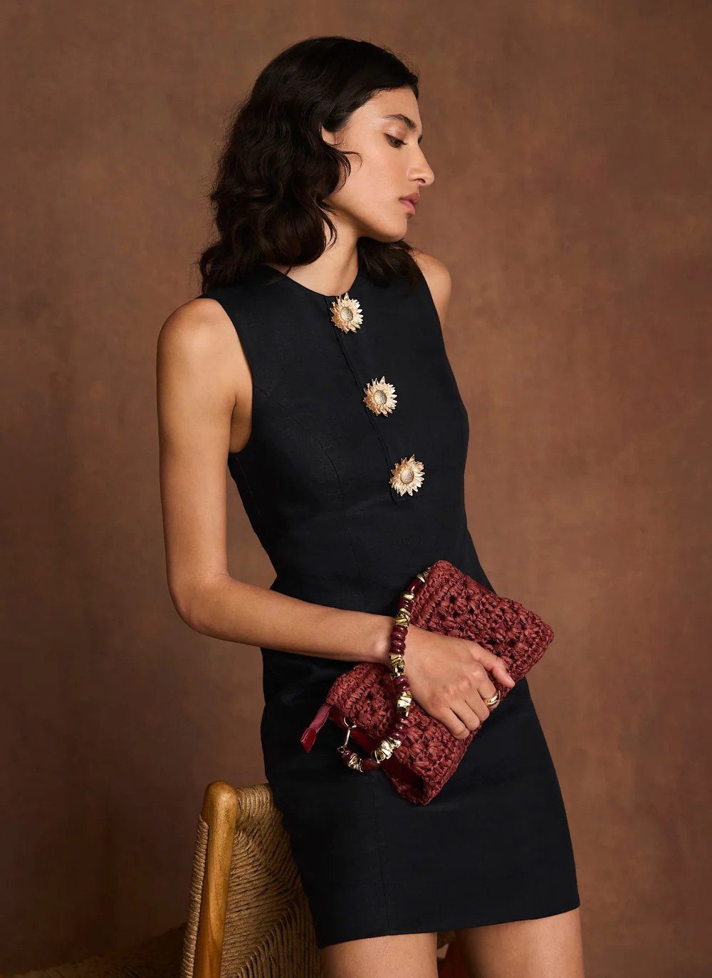 Black Linen Sunray  Button Mini Dress | Mint Velvet