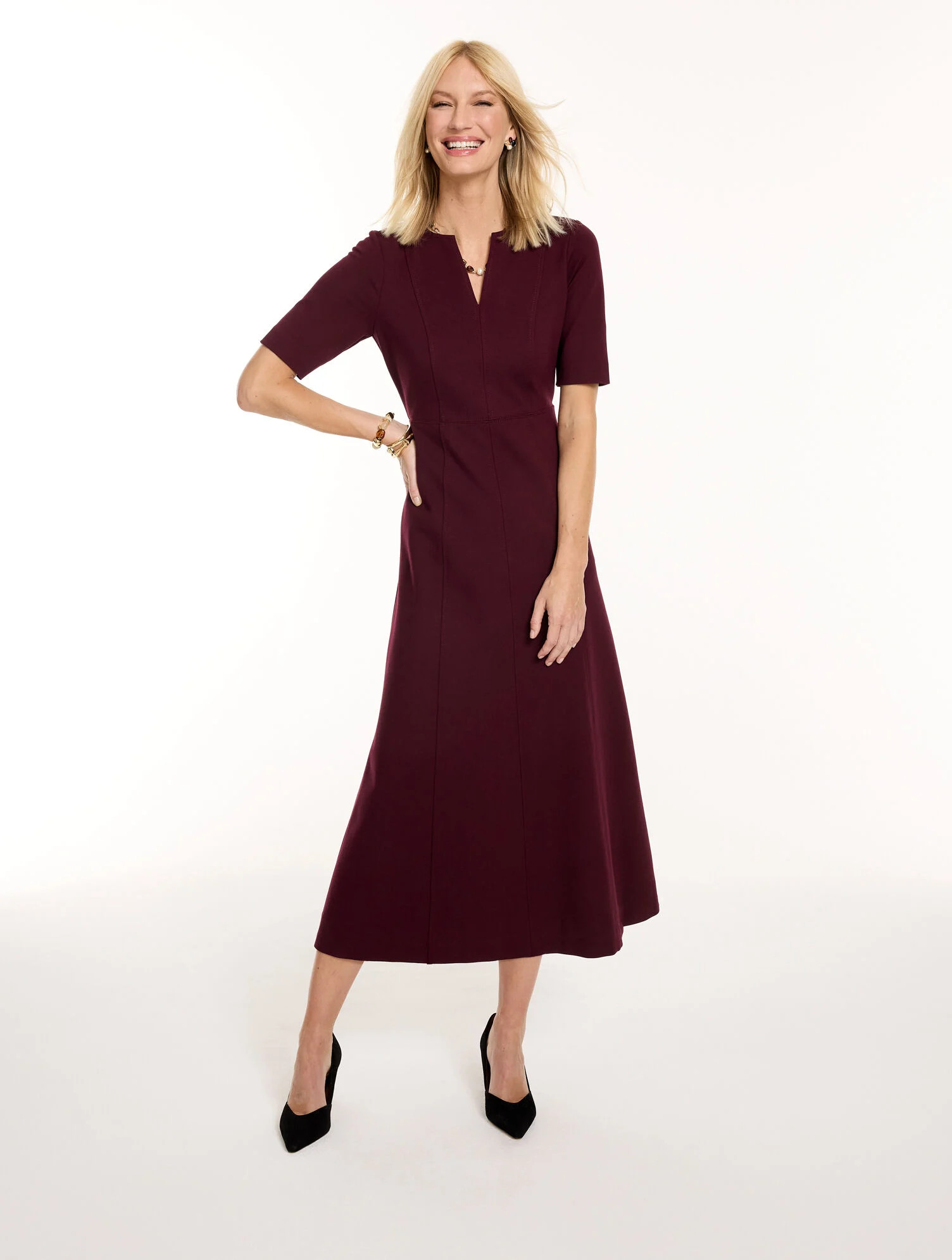 Polished Ponte Fit & Flare Dress | Talbots