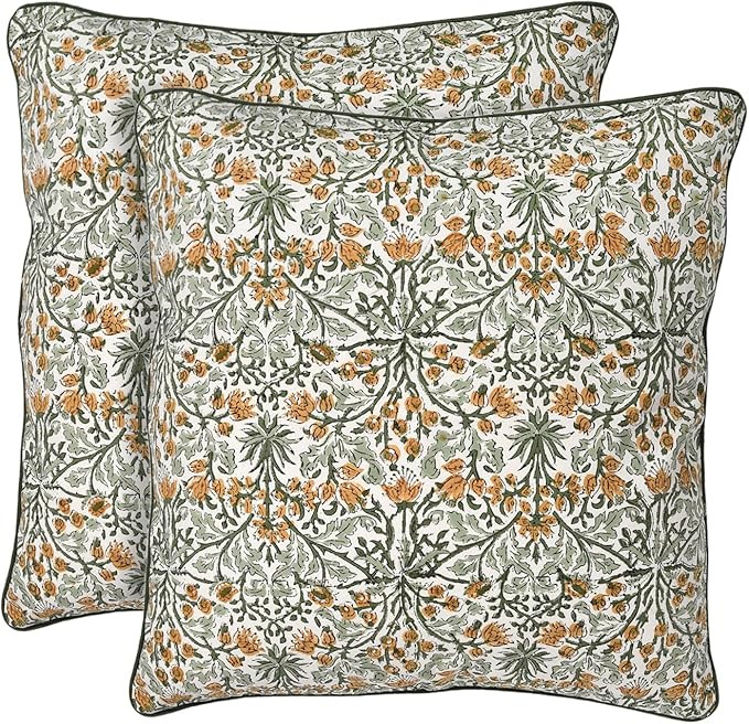 Ridhi Block Print Goldenrod Yellow Pillow Cover 18" x 18" (Pack of 2) Decorative Couch Pillows fo... | Amazon (US)