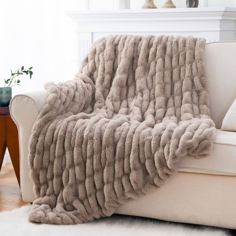 Luxury Concepts Lightweight Faux Rabbit Fur Throw Blanket, Ruched Elegant Wrinkle Resistant, Anti... | Amazon (US)