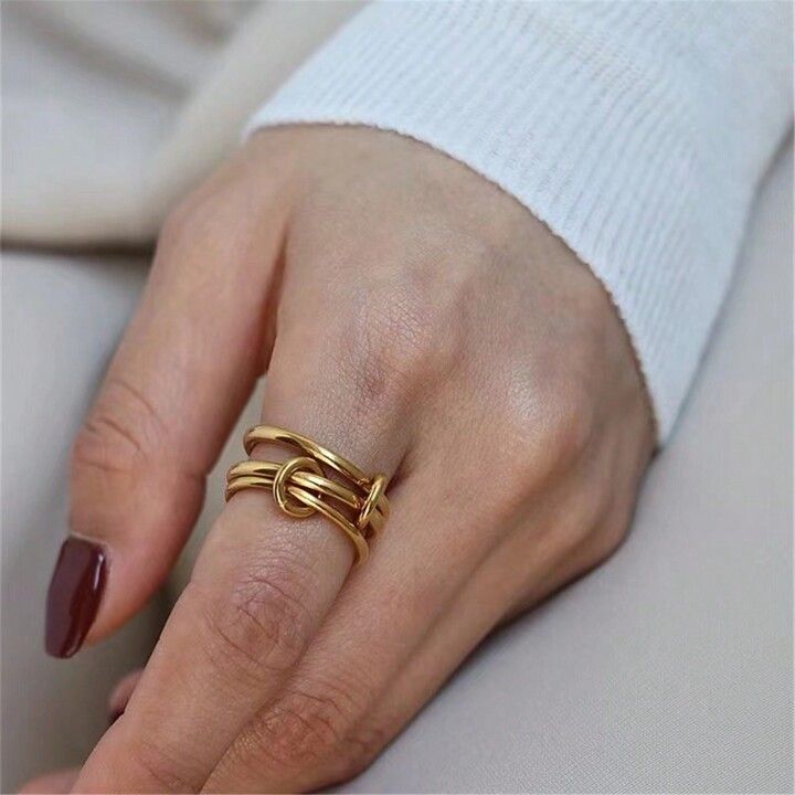 1pc Creative 18k Gold Plated Stainless Steel Multi-Layer Circle Design Single Ring, Suitable For ... | SHEIN