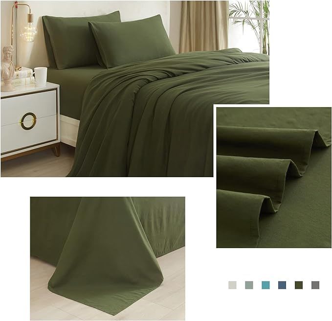 Army Green Full Size Sheet Set Extra Soft Deep Pocket Sheets Set,4 Piece Bed Fitted Sheets Fit 16... | Amazon (US)
