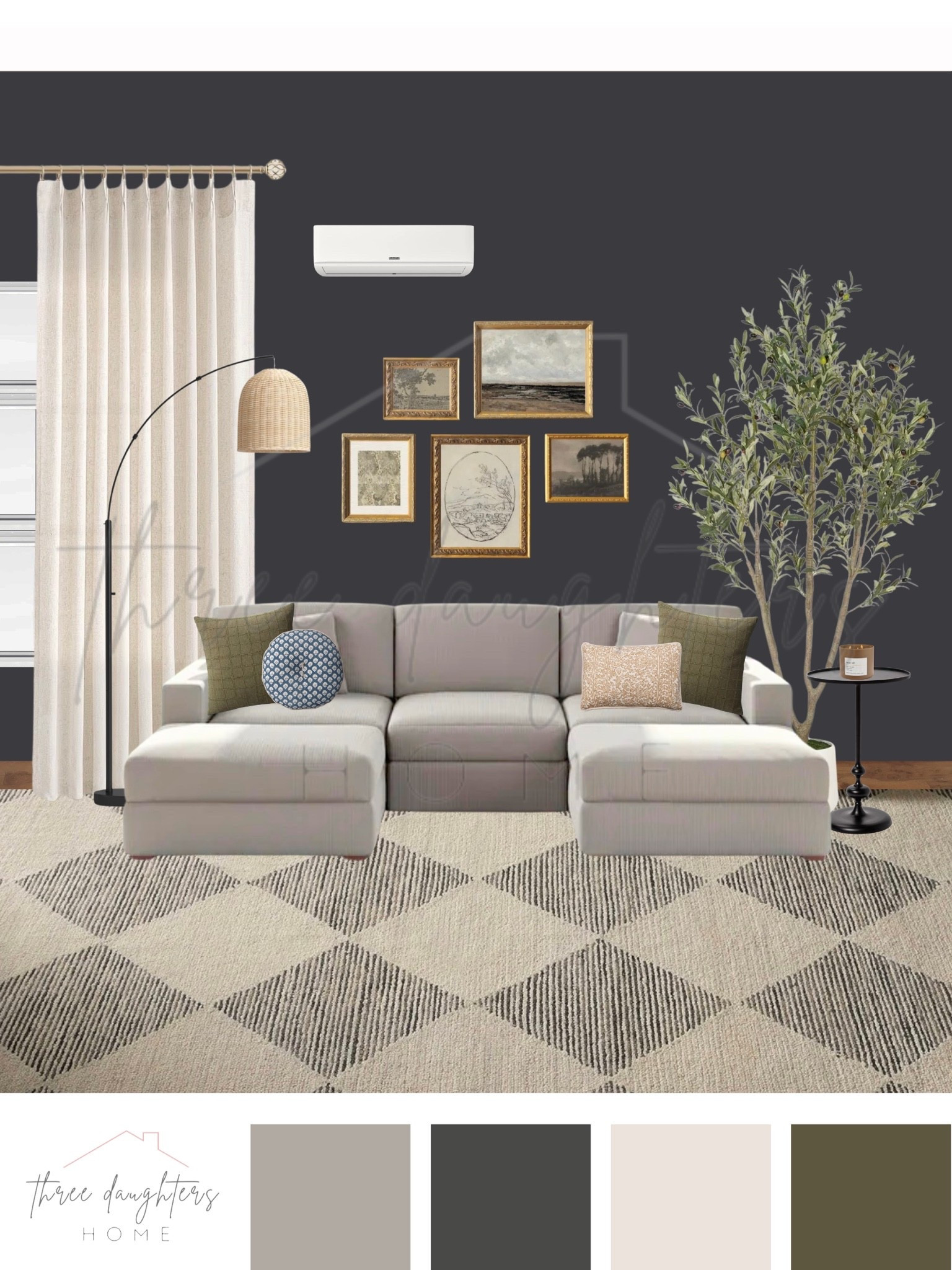 small living room, moody living room, u-sectional, gallery wall, wall art, gold frames, modern home, accent wall, living room design

#LTKHome