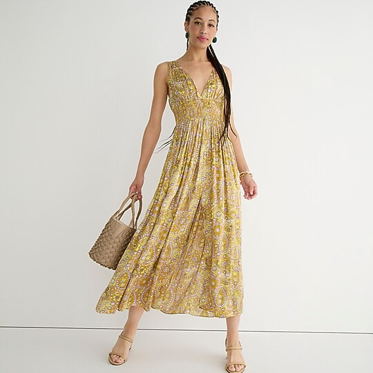 Gathered tie-back dress in scalloped paisley | J. Crew US