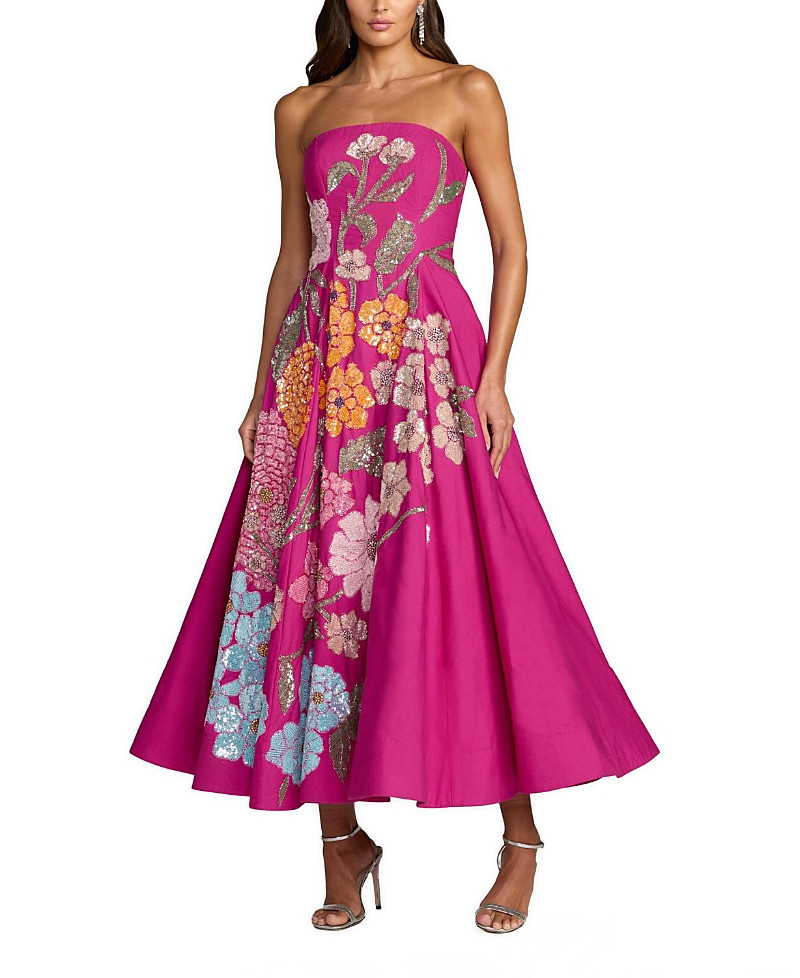 Mac Duggal Strapless Floral Embellished Midi Dress | Bloomingdale's (US)