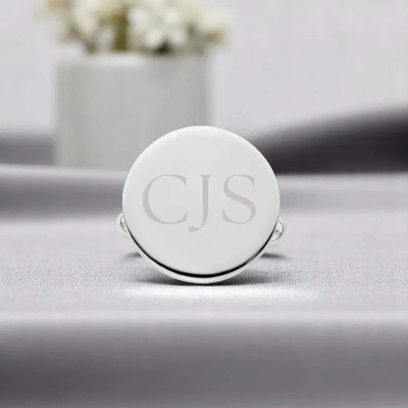 Personalized Groomsmen Gift Engraved Cufflinks Silver Round Custom Initial Monogram Gift for Groo... | Etsy (US)