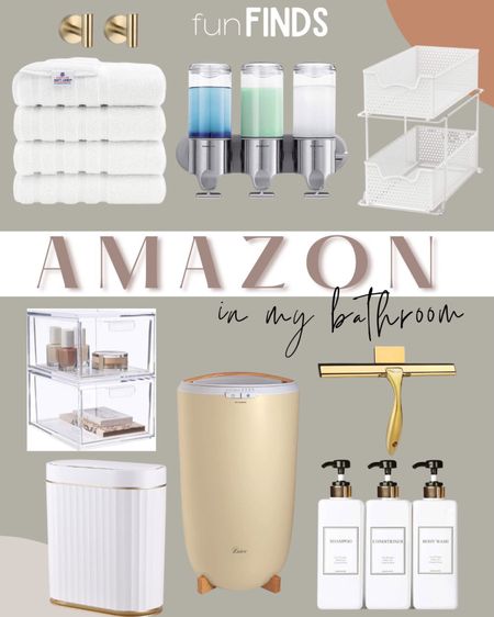 Amazon bathroom refresh, in my house, towel warmer, plush towel set, bathroom organization, shower squeegee, shower organizer , trash can, aesthetic bathroom 

#LTKstyletip #LTKhome