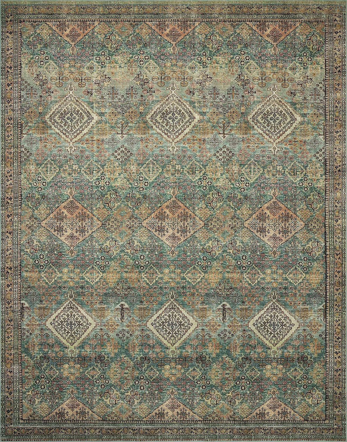 Loloi Magnolia Home by Joanna Gaines Sinclair Collection SIN-03 Turquoise/Multi 7'-6" x 9'-6", .2... | Amazon (US)
