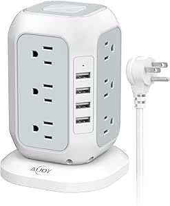 Power Strip Tower with USB Ports-AiJoy Surge Protector with 12 AC Outlet and 4 USB Ports, 10 Feet... | Amazon (US)