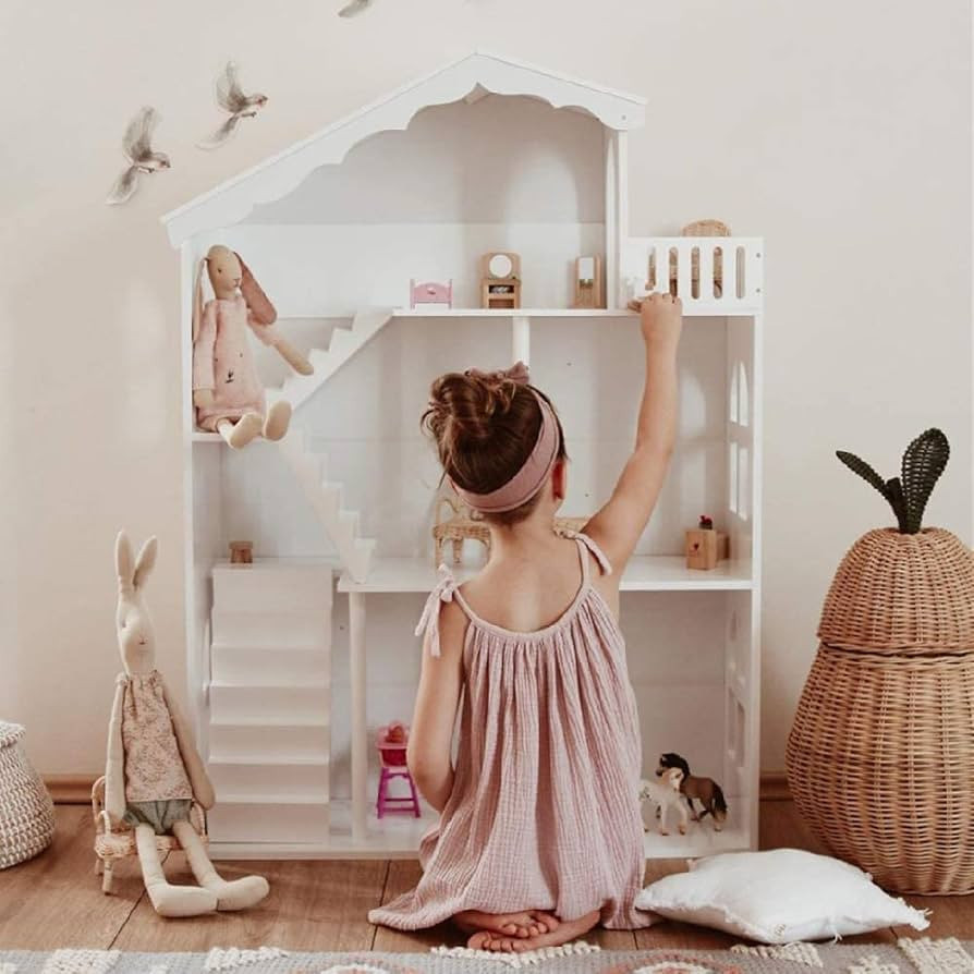 YFDZONE Dollhouse Bookshelf, Wooden Kids Bookshelve Children Doll House Toy Storage 3-Tier Bookca... | Amazon (US)