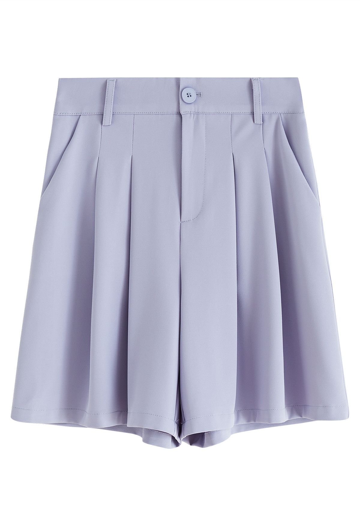 Pleated Detail Side Pockets Shorts in Blue | Chicwish