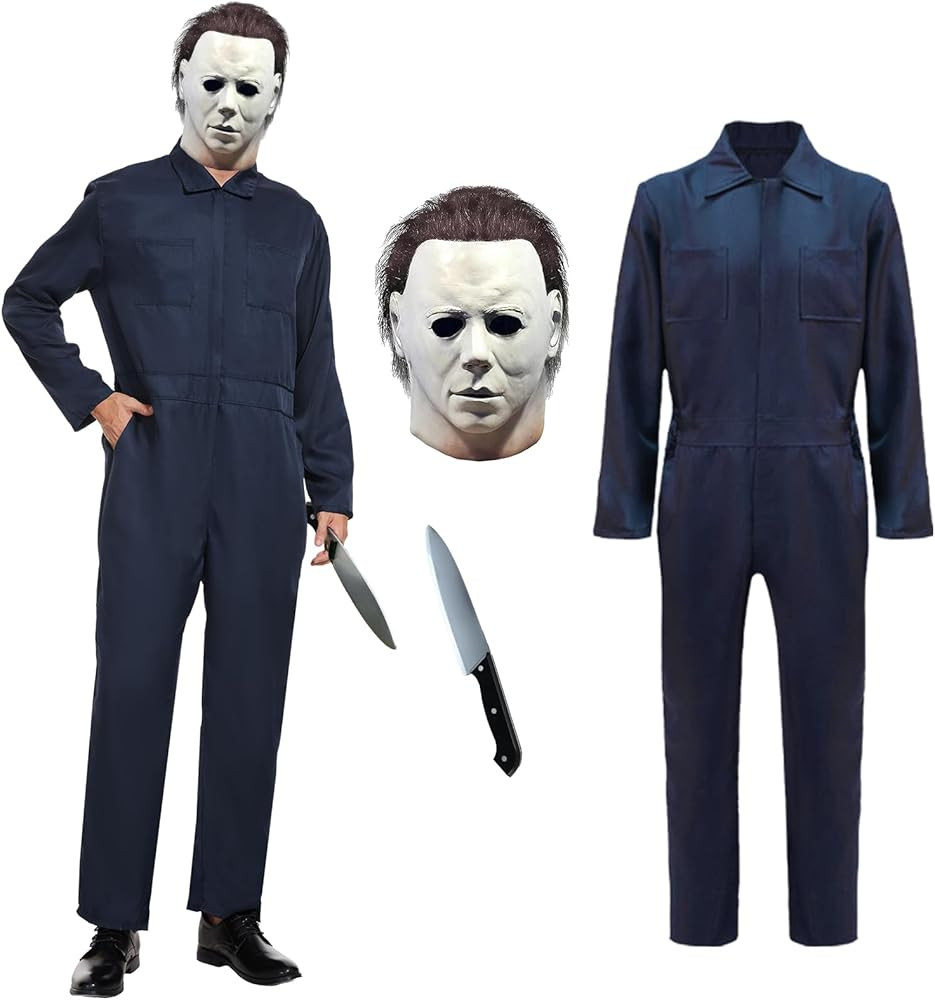 Navy Blue Jumpsuit Coveralls Adult, Horror Costume with Mask and Prop Knife, for Halloween Cospla... | Amazon (US)