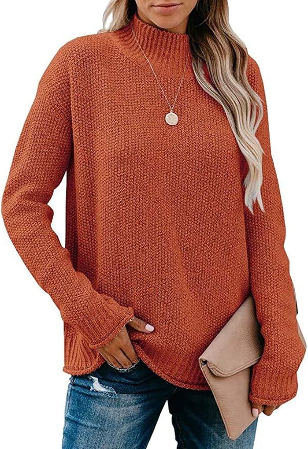 Twirfy Womens Casual Long Sleeve Mock Neck Solid Oversized Knit Sweater Loose Pullover Jumper Top... | Amazon (US)