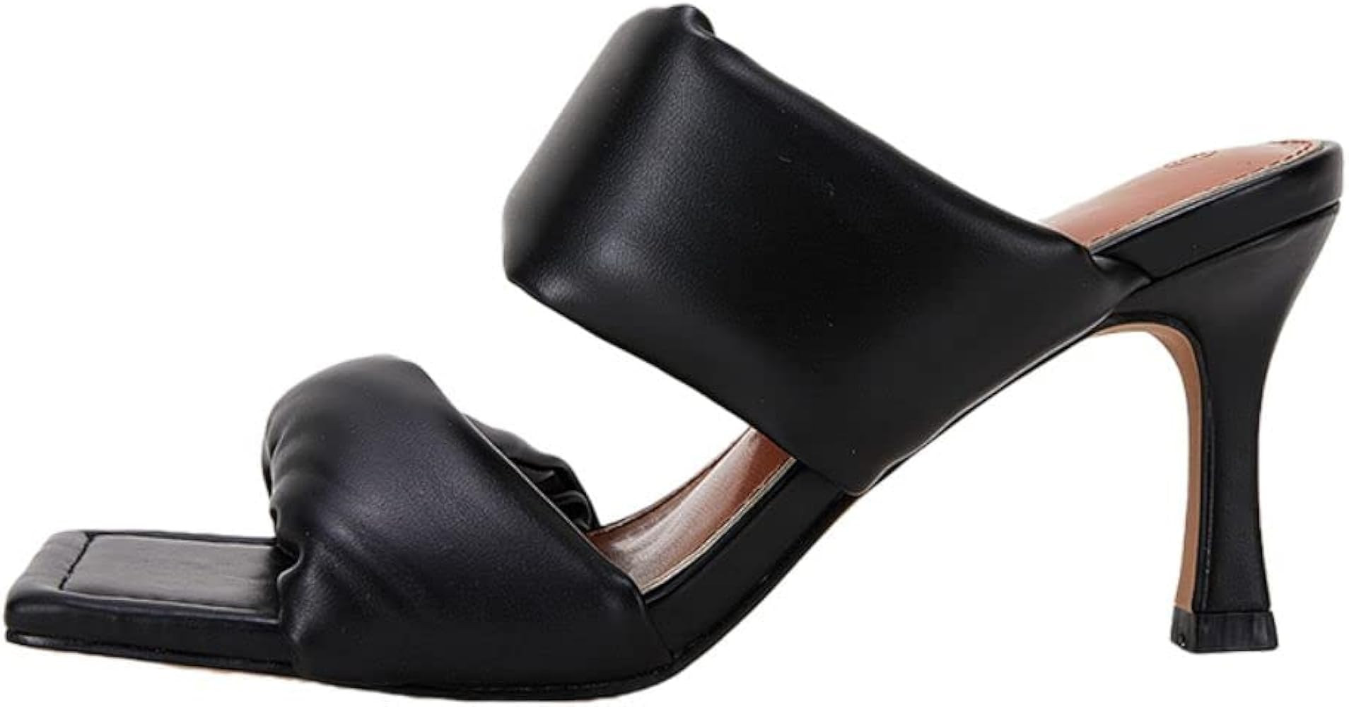 Women's Heels Sandals Square Open Toe Leather Two Strap Backless Stiletto High Heels Slip on Heel... | Amazon (US)