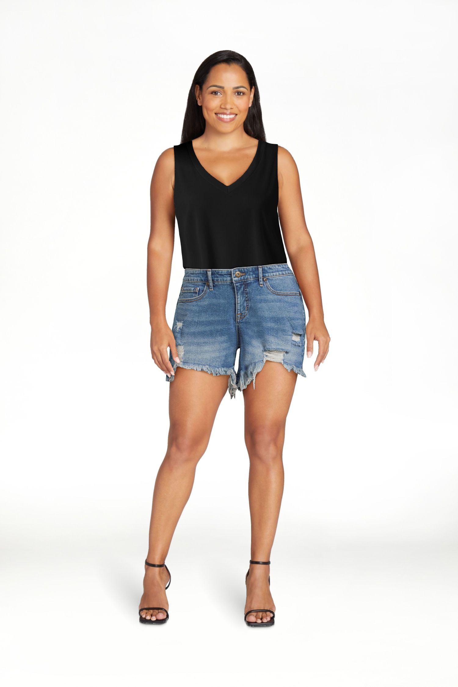 Sofia Jeans Women's Lila Relaxed Straight Mid Rise Hi Low Hem Shorts | Walmart (US)