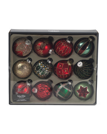 12pk 80mm Glass Ornaments | TJ Maxx