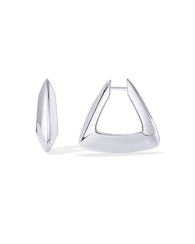 PAVOI Rhodium Plated 925 Sterling Silver Posts Geometric Hoop Earrings for Women | Trendy Geo Triangle Huggie Hoops Earring | Amazon (US)