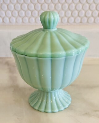 Pioneer Woman Timeless Beauty Jadeite Footed Candy Dish w/ Lid Art Deco | eBay US