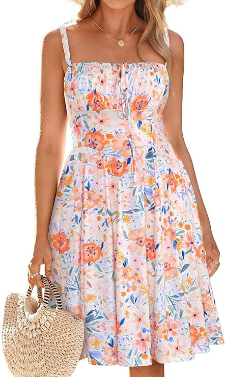 Womens Summer Mini Corset Casual Dresses Spaghetti Straps Lace Up Vacation Beach Sundress with Po... | Amazon (US)