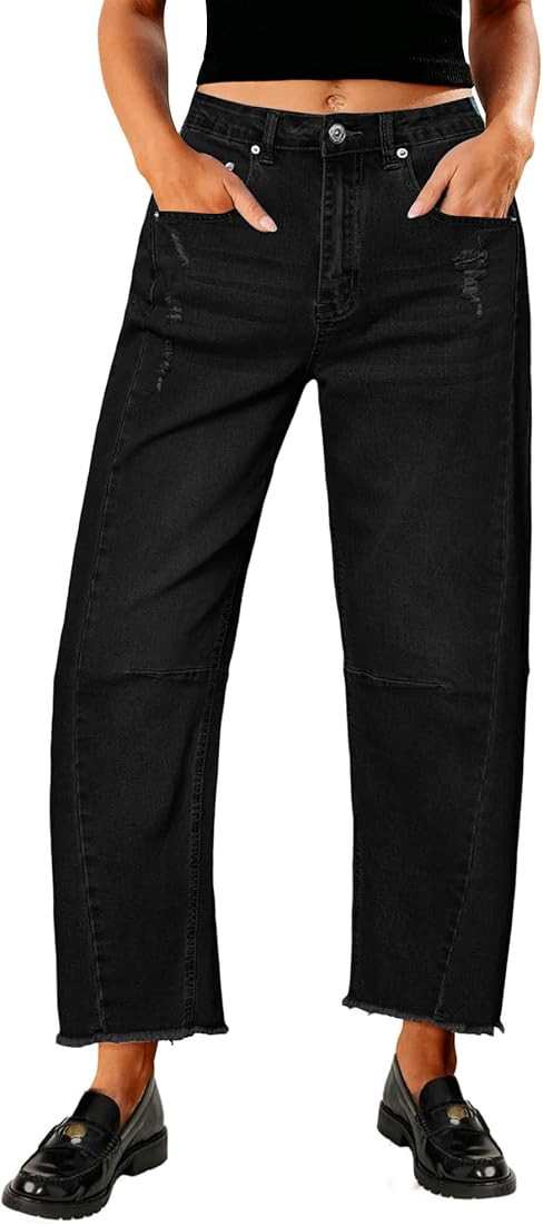 Genleck Barrel Jeans Women Wide Leg Vintage Baggy Ripped JeansY2k Boyfriend Denim Pants | Amazon (US)