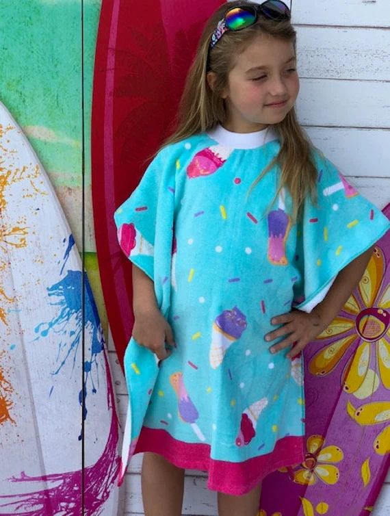 Pullover Beach Towel, Teal Popsicle Pattern, Beach Poncho, Children's Towel, Swimsuit Cover Up, K... | Etsy (US)