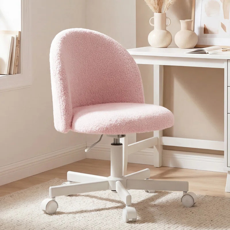 Home Chair Office Desk Chair Teddy Fabric Vanity Chair - Cute Swivel Makeup Desk Chair with Wheel... | Wayfair North America