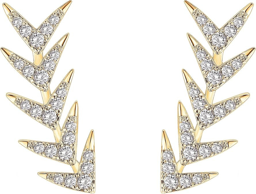 PAVOI 14K Gold Plated Sterling Silver Post Cubic Zirconia Ear Crawler Earrings - Faux Diamond Arr... | Amazon (US)