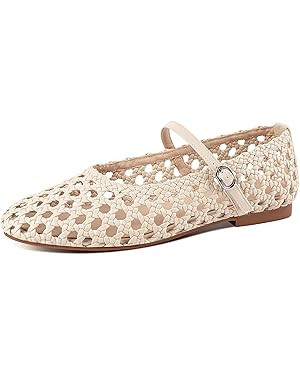 Leopard Mesh Flats for Women Round Toe Mary Jane Ballet Flats Buckle Strap Slip On Casual Breatha... | Amazon (US)