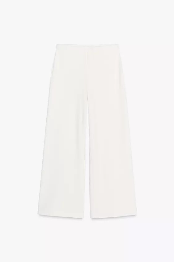 TEXTURED WIDE LEG PANTS Oyster-white Light brown | Zara US