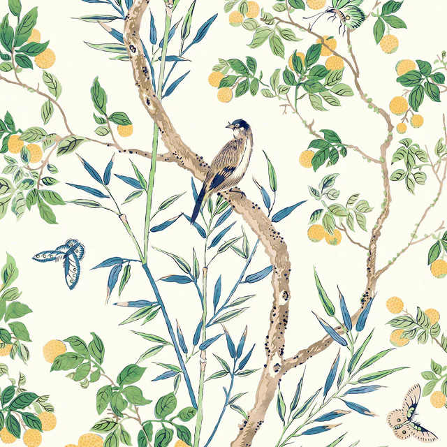 Thibaut Claire Yellow And Navy Wallpaper | DecoratorsBest