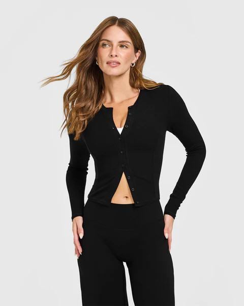 Mellow™ Rib Mid Long Sleeve Cardigan 
 Black | Oner Active (UK / US)