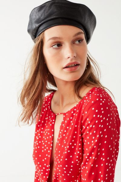 Faux Leather Beret - Black at Urban Outfitters | Urban Outfitters (US and RoW)