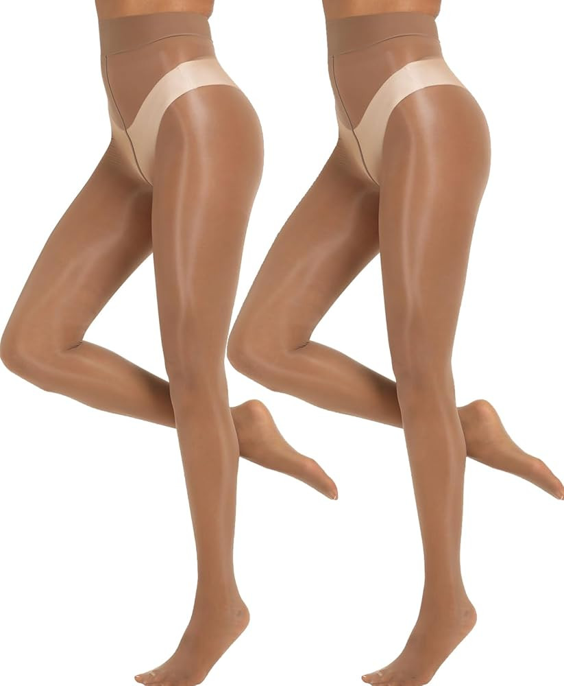MANZI Shiny Pantyhose for Women 2 Pairs Shimmer Sheer Tights Ultra Silky | Amazon (US)