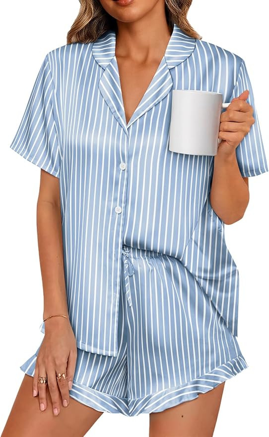 LILLUSORY Womens Satin Silk Pajamas Set 2 Piece Ruffle Pjs Winter Matching Lounge Sleepwear Butto... | Amazon (US)