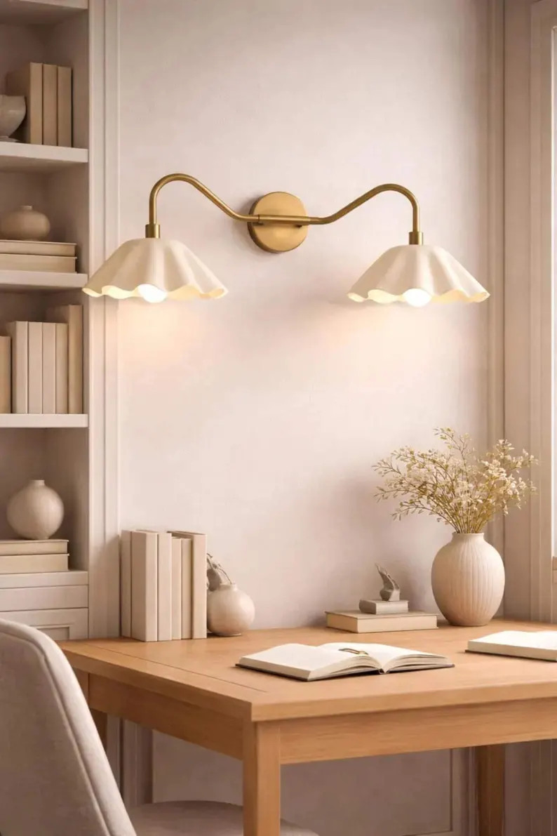 Brass Double Wall Sconce Vintage Floral Shade, 2 Light Bathroom Vanity Lamp, French Style Wall Li... | Etsy (US)