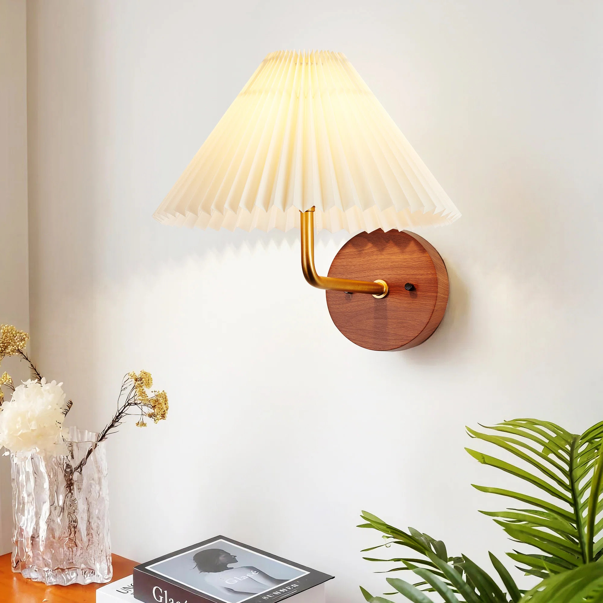 Oakwood 1-Light Modern Dimmable Flush Mounted Wall Sconce in Brushed Gold with White Parchment Pa... | Wayfair North America