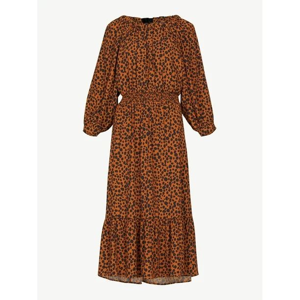 Scoop Women's Long Sleeve Blouson Midi Dress W/Back Bow - Walmart.com | Walmart (US)
