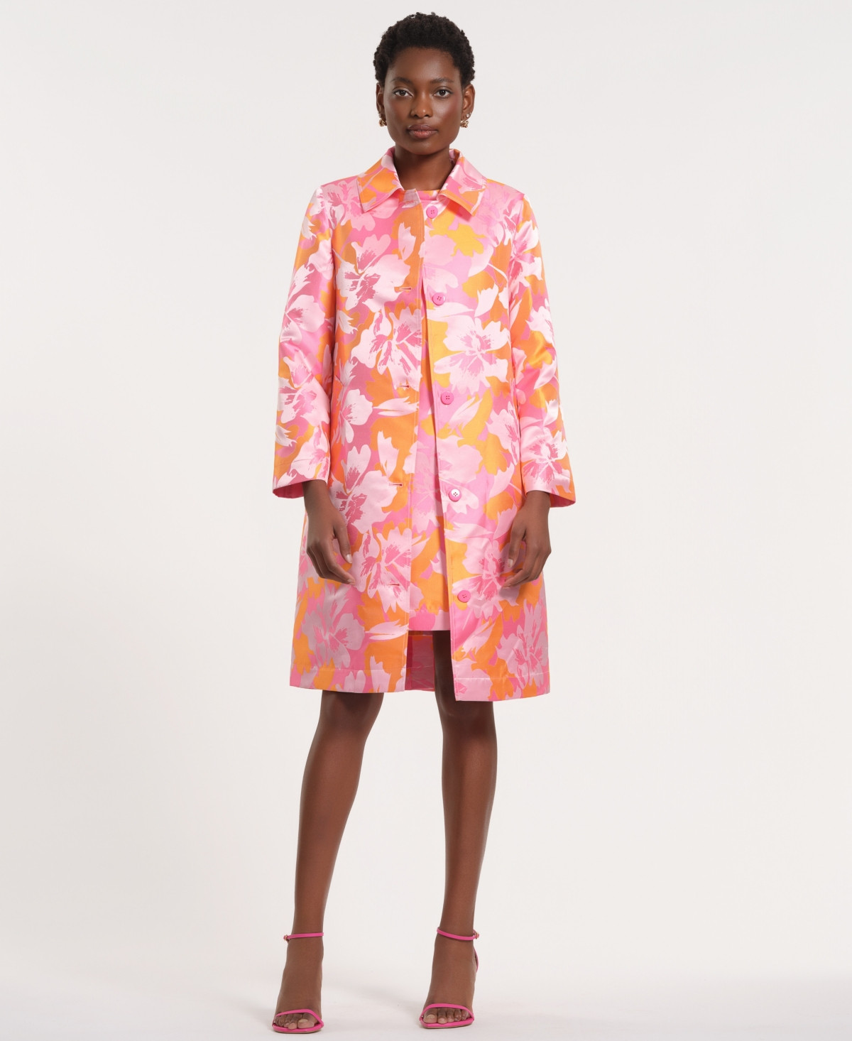 Isaac Mizrahi Women's Long-Sleeve Collared Floral Trench Coat - Bold Brocade | Macy's