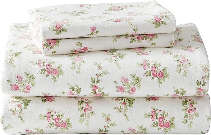 Laura Ashley Flannel Sheet Set, Audrey Pink, Queen (201592) | Amazon (US)