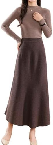 Long Skirt Women's Autumn Winter 100% Merino Wool Thick Knit Skirt Ribbed Elastic Pleated Fishtai... | Amazon (US)
