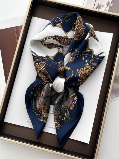 1pc Square Silk Scarf, Women's Satin Printed Headscarf, Bag Scarf, Headband, Fashion Women's Head... | SHEIN